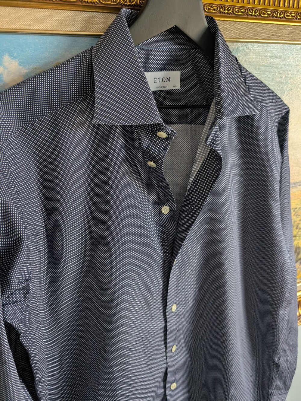 Eton Men's Navy Microdot Dress Shirt with White Buttons